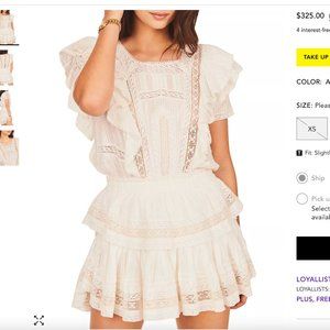 LoveShackFancy Stella Mini Dress Size Small White Lace Open Back